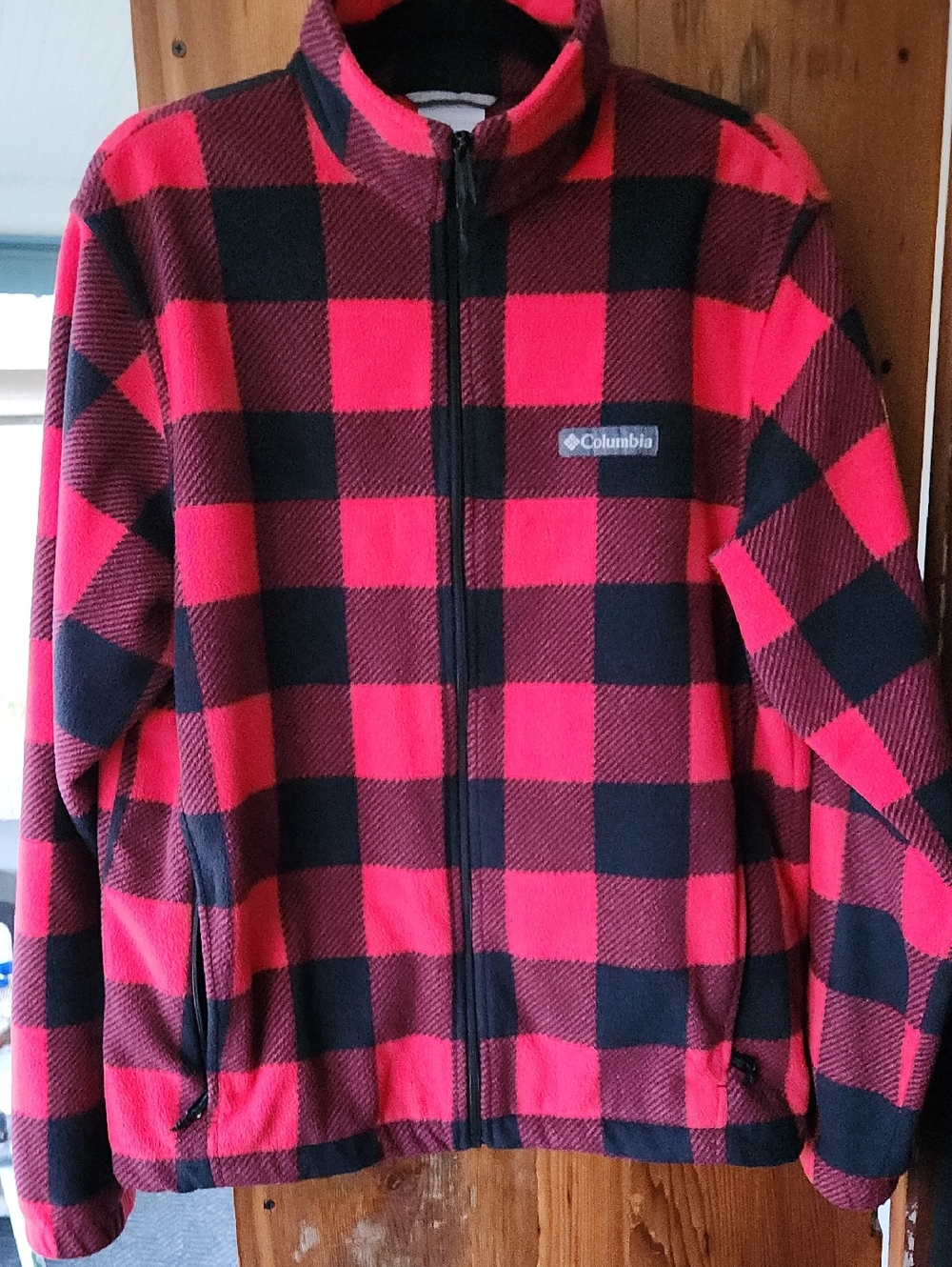 Columbia Red and Black Buffalo Plaid Fleece Jacket - M